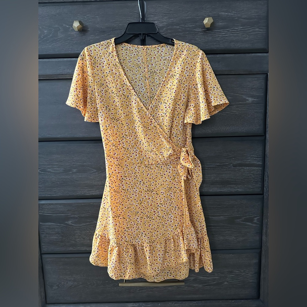 Floral Wrap Dress in Yellow